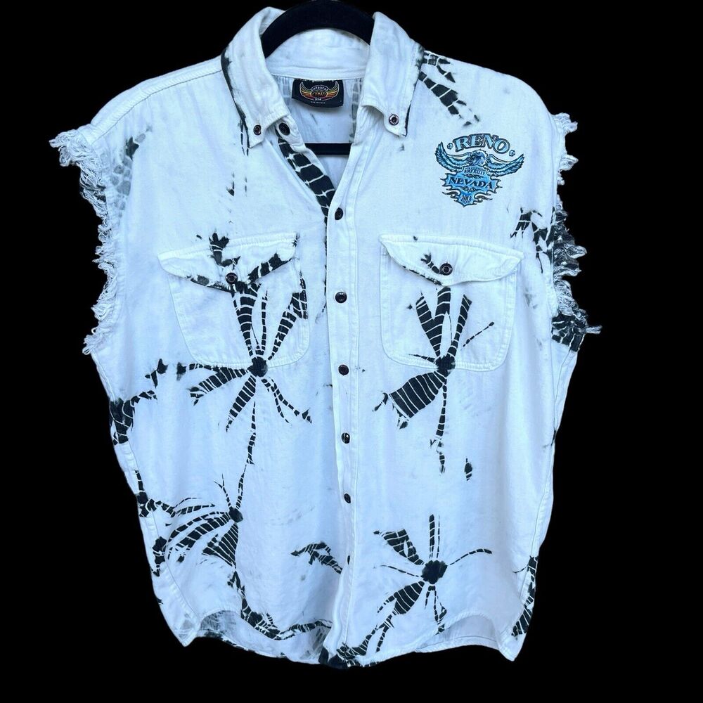 Biker Wear Mens Cutoff Vest Medium Button Up Tie Dye Reno 2013 Bike Rally‎